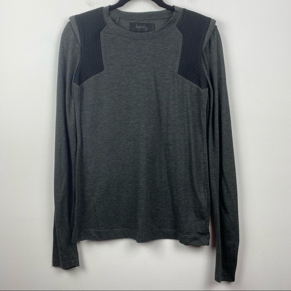 HANII Y Gray Grey Black Long Sleeve Cotton Blend Dramatic Shoulder Pad Top 40 - Picture 1 of 9